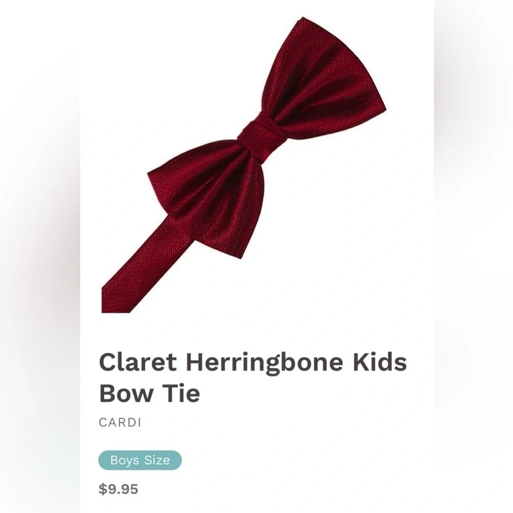 Claret Apple Red Wedding Tuxedo Pre Tied clip Bow tie bowtie boys herringbone